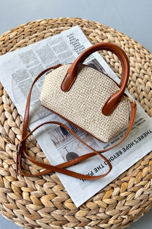 ÇNT-3035 Taba Hasır Dokulu Mini Top Handle Çanta - 1