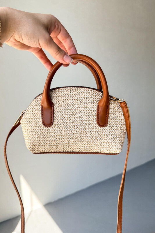 ÇNT-3035 Taba Hasır Dokulu Mini Top Handle Çanta - 2