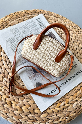 ÇNT-3035 Taba Hasır Dokulu Mini Top Handle Çanta - Cappmoda