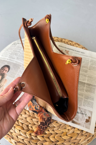 ÇNT-3036 Taba Fular Detaylı V-Kesim Yaz Çantası - 3