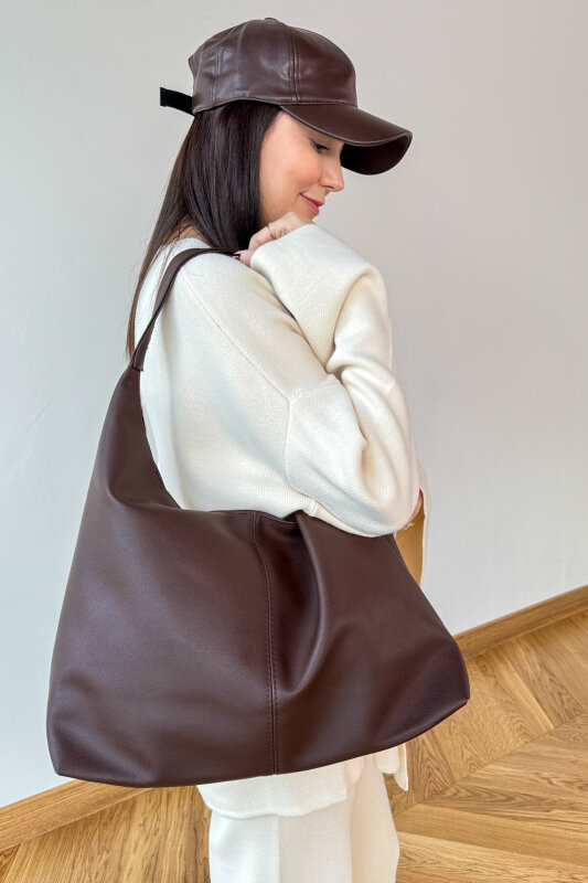 ÇNT-3037 Acı Kahve MNG Muadil Model Yumuşak Suni Deri Omuz Çantası - 2