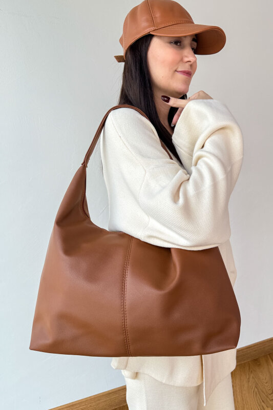ÇNT-3037 Taba MNG Muadil Model Yumuşak Suni Deri Omuz Çantası - 2