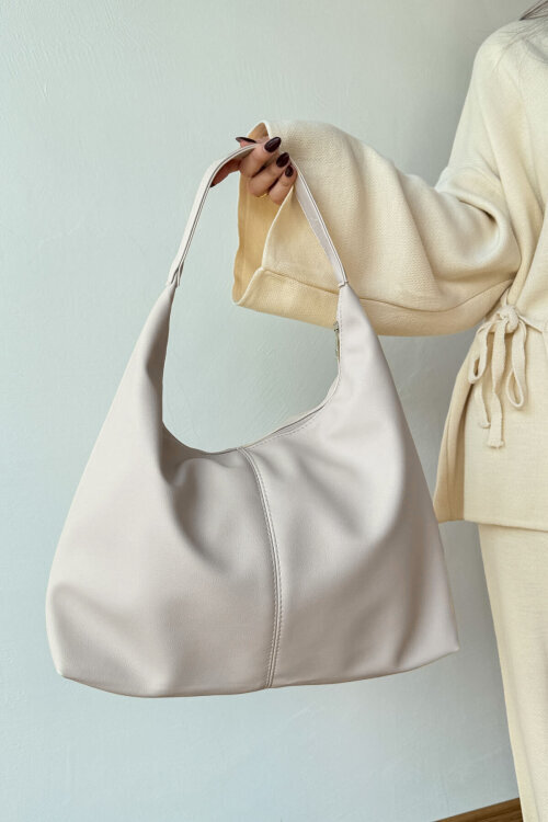 ÇNT-3037 Taş Rengi MNG Muadil Model Yumuşak Suni Deri Omuz Çantası - 1