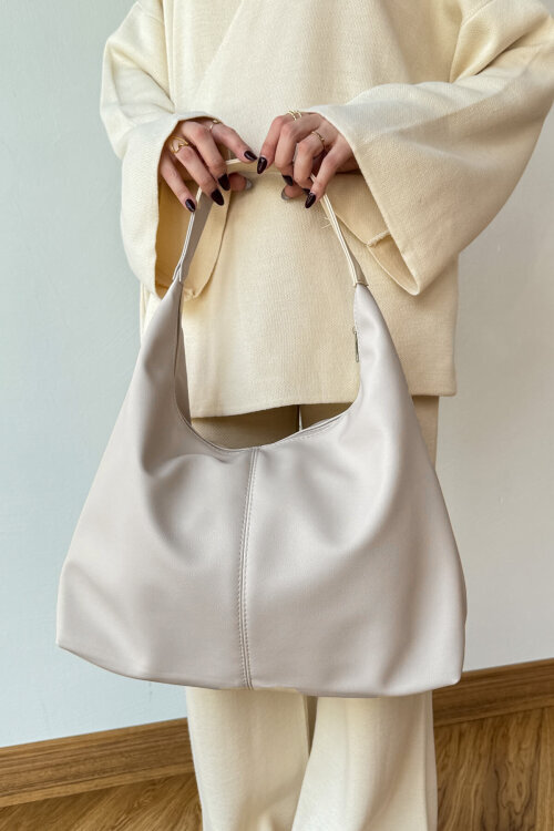 ÇNT-3037 Taş Rengi MNG Muadil Model Yumuşak Suni Deri Omuz Çantası - 2