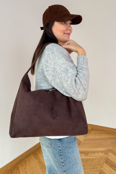 ÇNT-3038 Acı Kahve Süet MNG Muadil Model Fermuarlı Omuz Çantası - Cappmoda (1)