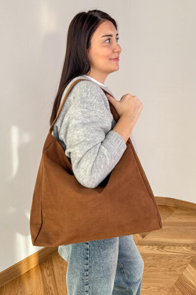 ÇNT-3038 Taba Süet MNG Muadil Model Fermuarlı Omuz Çantası - 2