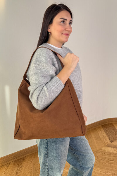 ÇNT-3038 Taba Süet MNG Muadil Model Fermuarlı Omuz Çantası - 3