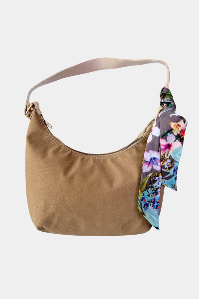 ÇNT-3039 Taş Rengi Süet Fular Detaylı Fermuarlı Omuz Çantası