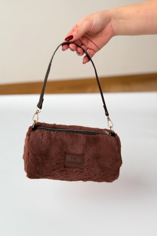 ÇNT-3040 Acı Kahve Silindir Kürklü Çanta - 1