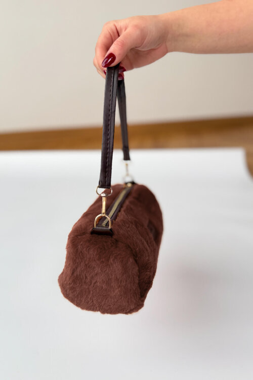 ÇNT-3040 Acı Kahve Silindir Kürklü Çanta - 2