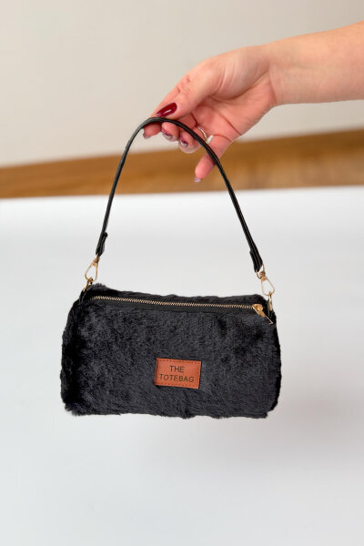 ÇNT-3040 Siyah Silindir Kürklü Çanta