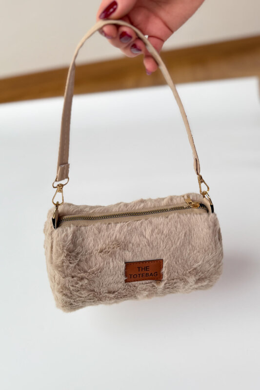 ÇNT-3040 Taş Rengi Silindir Kürklü Çanta - 2