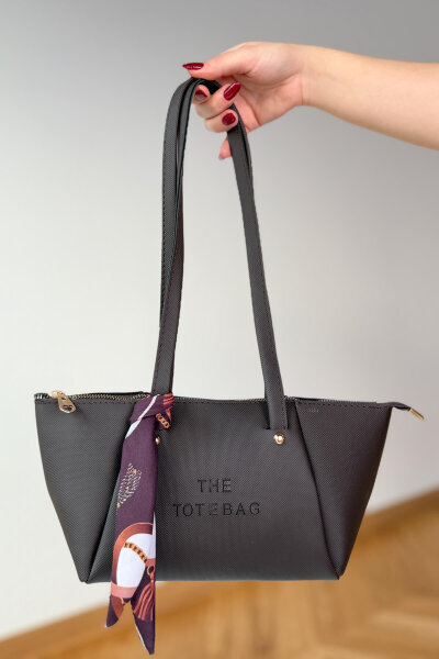 ÇNT-3041 Acı Kahve Fularlı Deri Görünümlü Omuz Çantası 