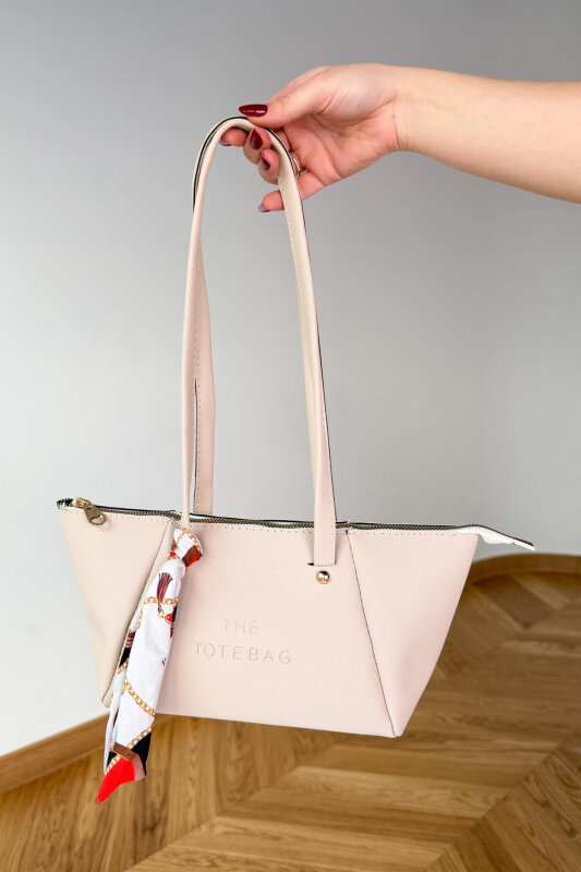 ÇNT-3041 Taş Rengi Fularlı Deri Görünümlü Omuz Çantası - 1