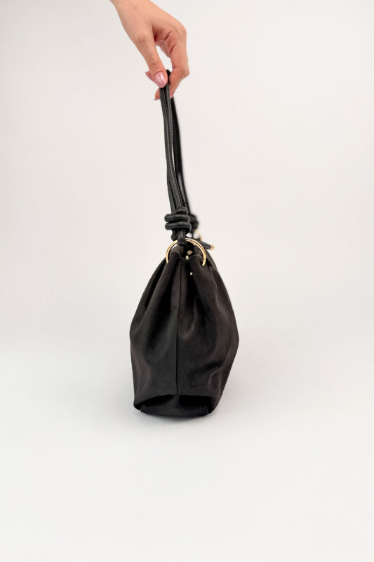 ÇNT-3047 Siyah Süet Dokulu Düğüm Detaylı Omuz Çantası - 3