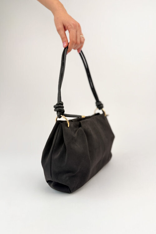 ÇNT-3047 Siyah Süet Dokulu Düğüm Detaylı Omuz Çantası (1)