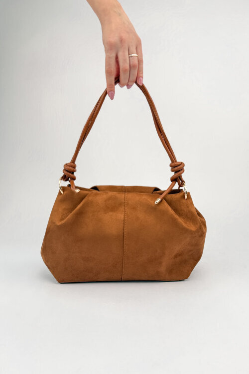 ÇNT-3047 Taba Süet Dokulu Düğüm Detaylı Omuz Çantası