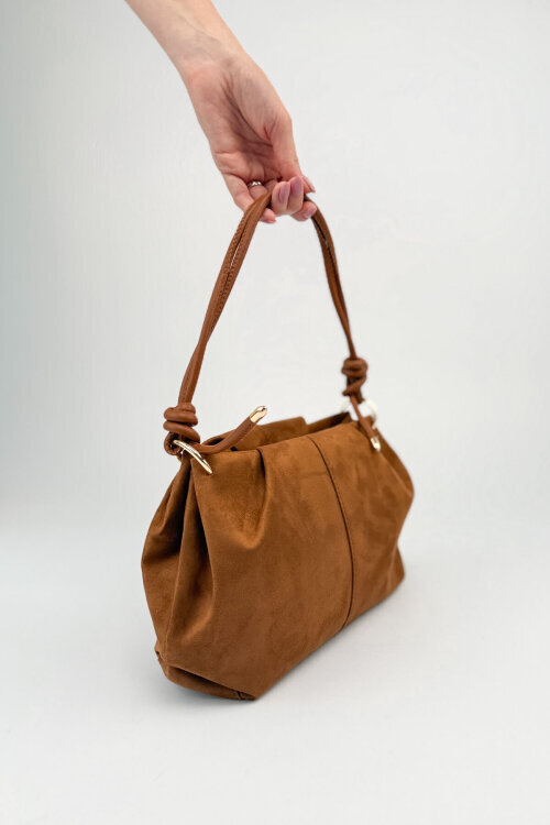 ÇNT-3047 Taba Süet Dokulu Düğüm Detaylı Omuz Çantası - 3