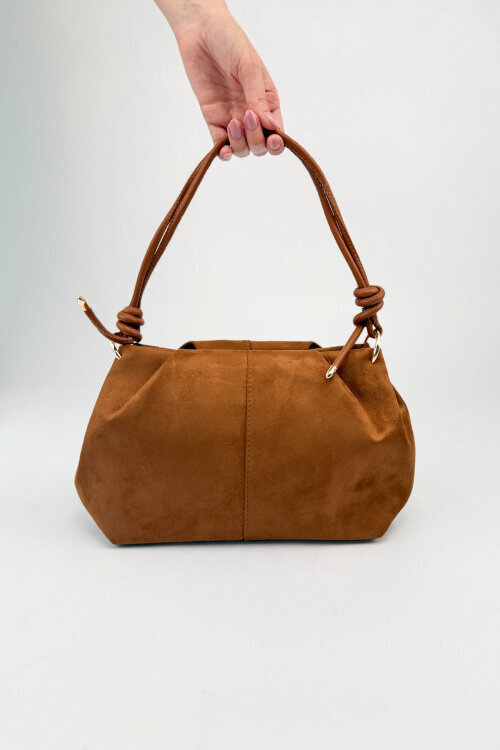 ÇNT-3047 Taba Süet Dokulu Düğüm Detaylı Omuz Çantası - 4