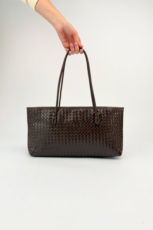 ÇNT-3048 Acı Kahve Örgü Dokulu Suni Deri Omuz Çantası - 5