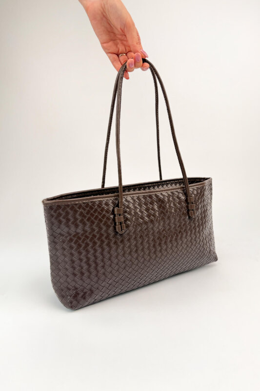 ÇNT-3048 Acı Kahve Örgü Dokulu Suni Deri Omuz Çantası - 2