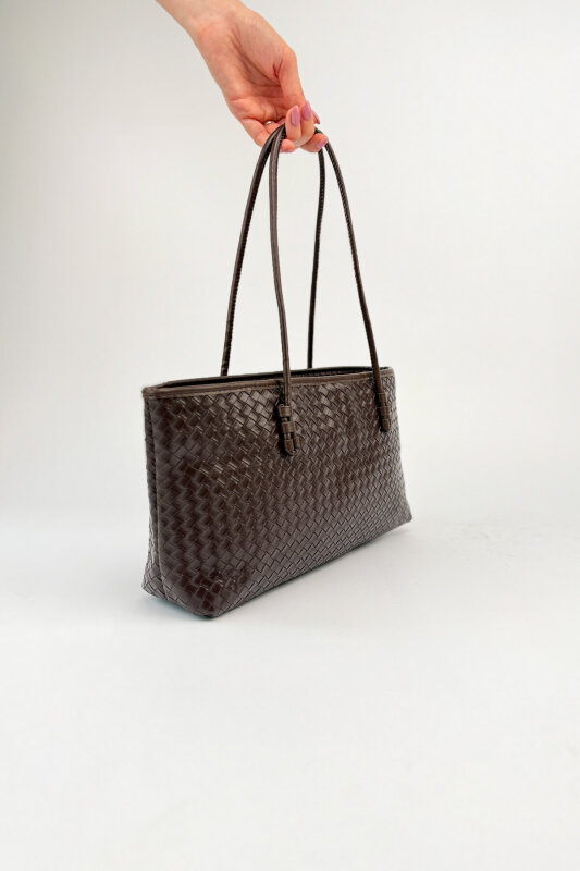 ÇNT-3048 Acı Kahve Örgü Dokulu Suni Deri Omuz Çantası - 3