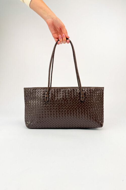 ÇNT-3048 Acı Kahve Örgü Dokulu Suni Deri Omuz Çantası