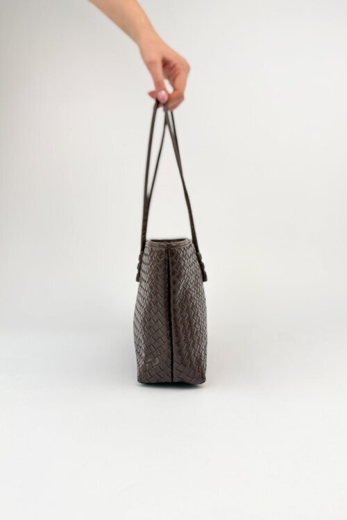 ÇNT-3048 Acı Kahve Örgü Dokulu Suni Deri Omuz Çantası - 4