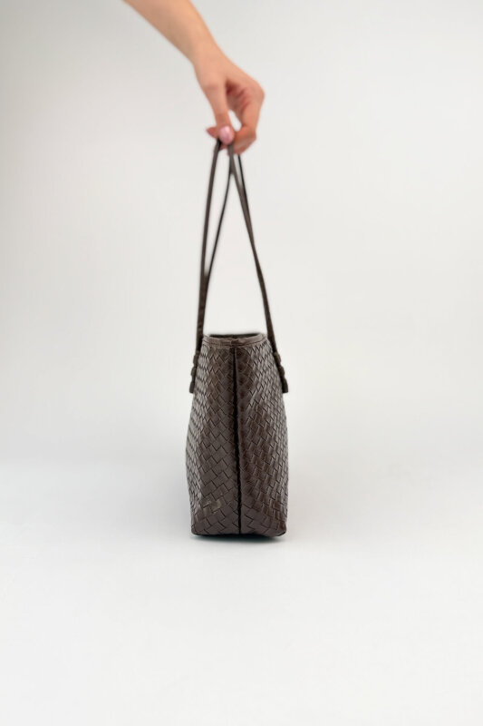 ÇNT-3048 Acı Kahve Örgü Dokulu Suni Deri Omuz Çantası - 4