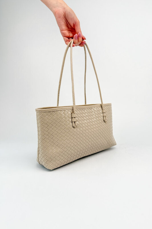 ÇNT-3048 Bej Örgü Dokulu Suni Deri Omuz Çantası - 2