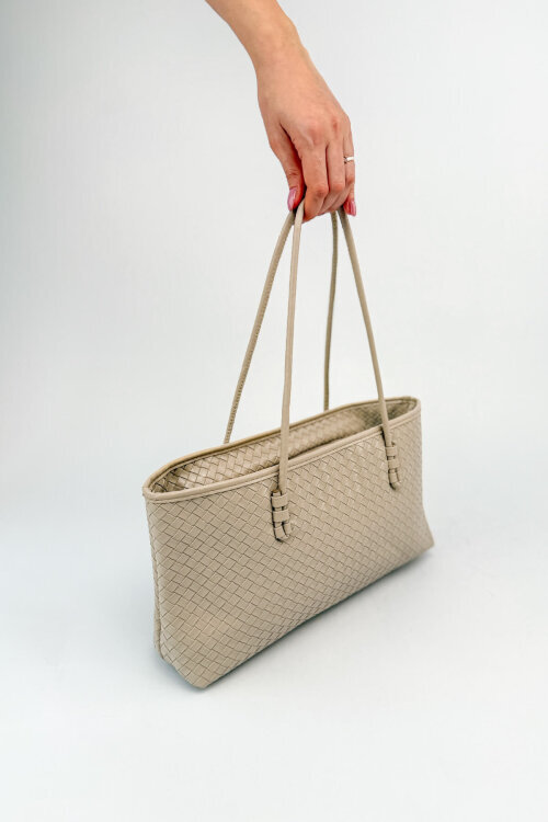 ÇNT-3048 Bej Örgü Dokulu Suni Deri Omuz Çantası - 3