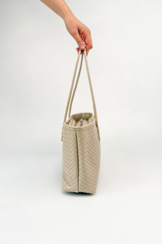 ÇNT-3048 Bej Örgü Dokulu Suni Deri Omuz Çantası - 4