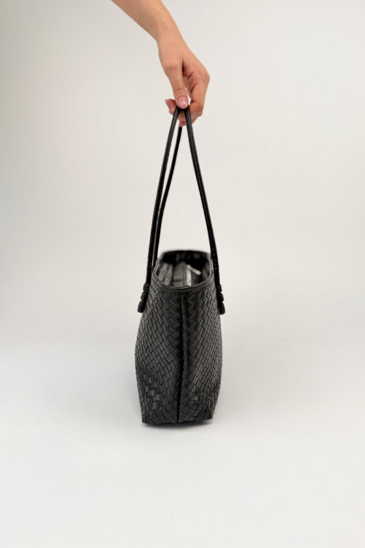 ÇNT-3048 Siyah Örgü Dokulu Suni Deri Omuz Çantası - 4