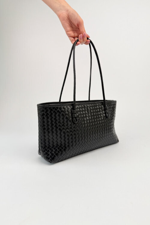 ÇNT-3048 Siyah Örgü Dokulu Suni Deri Omuz Çantası (1)