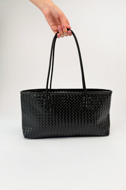 ÇNT-3048 Siyah Örgü Dokulu Suni Deri Omuz Çantası - 1