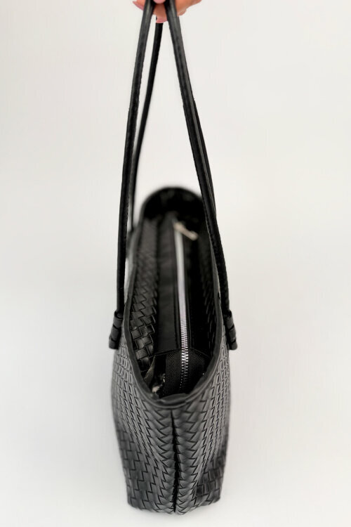 ÇNT-3048 Siyah Örgü Dokulu Suni Deri Omuz Çantası - 3