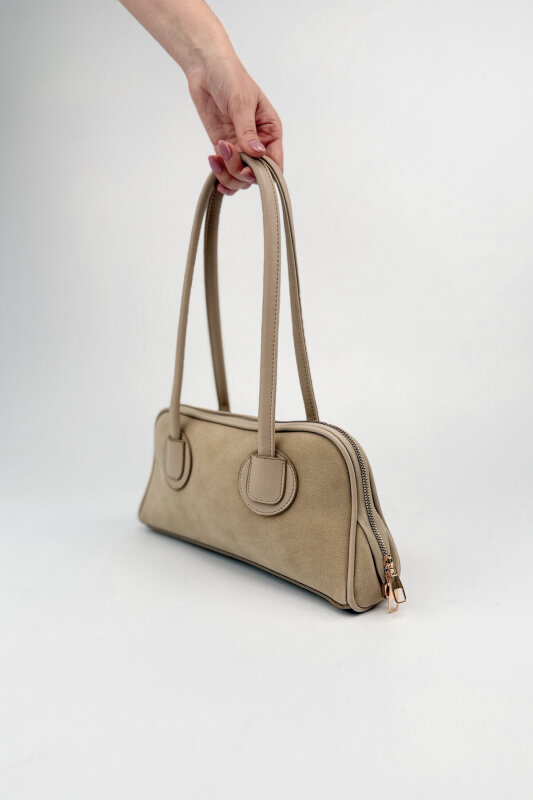 ÇNT-3051 Bej Nubuk Dokulu Minimalist Omuz Çantası - 2