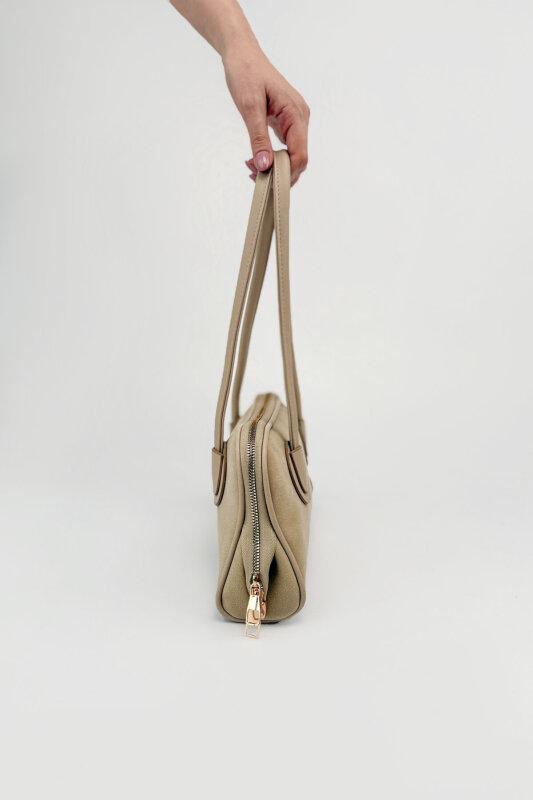 ÇNT-3051 Bej Nubuk Dokulu Minimalist Omuz Çantası - 3