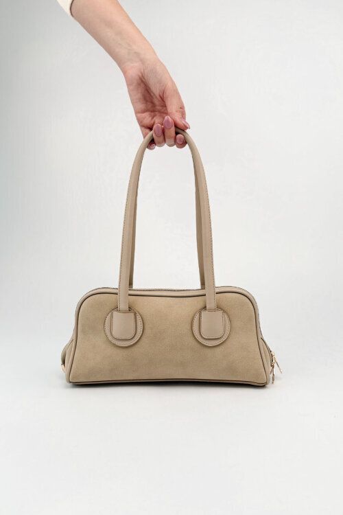 ÇNT-3051 Bej Nubuk Dokulu Minimalist Omuz Çantası