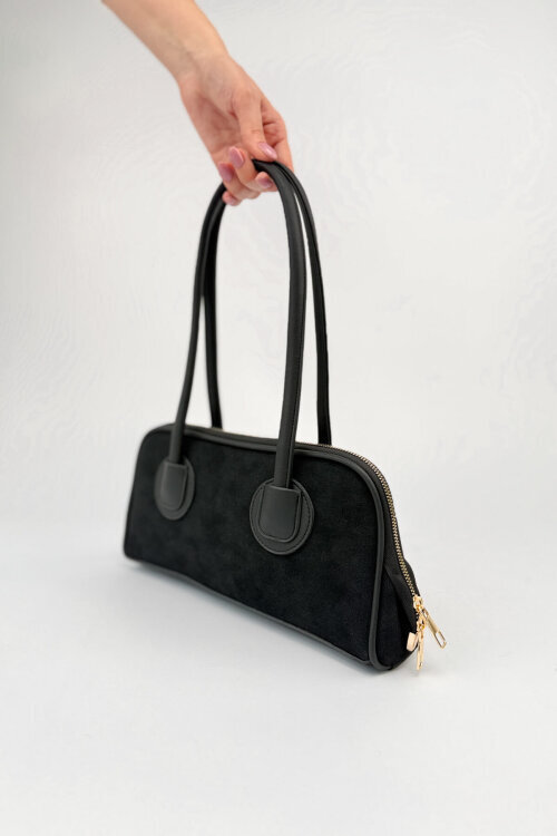 ÇNT-3051 Siyah Nubuk Dokulu Minimalist Omuz Çantası (1)