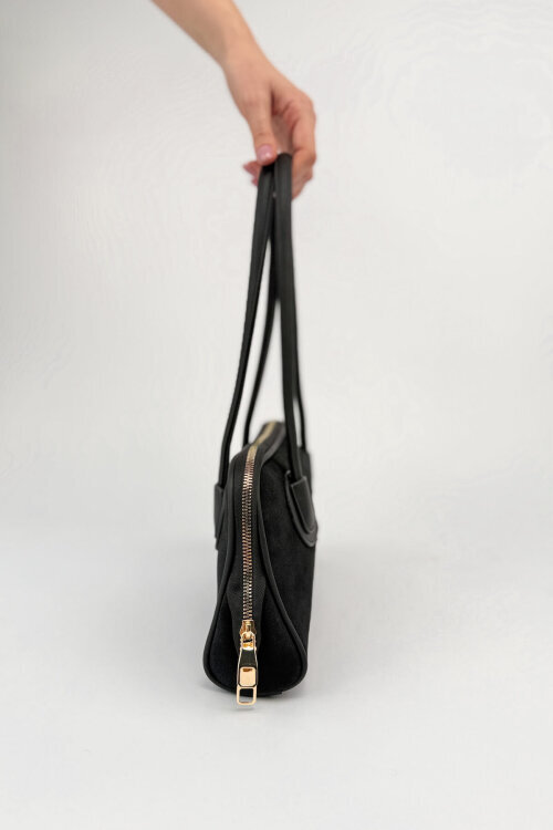 ÇNT-3051 Siyah Nubuk Dokulu Minimalist Omuz Çantası - 3