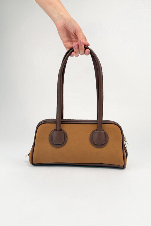 ÇNT-3051 Taba Nubuk Dokulu Minimalist Omuz Çantası