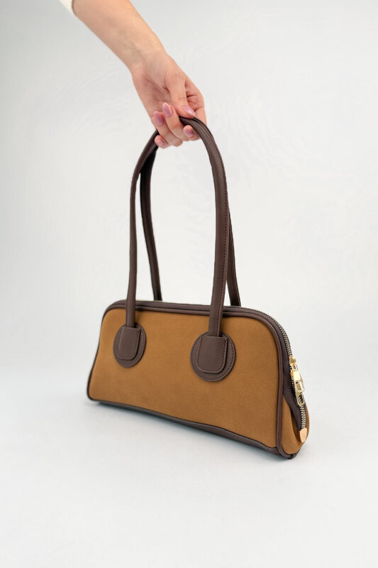 ÇNT-3051 Taba Nubuk Dokulu Minimalist Omuz Çantası - 2