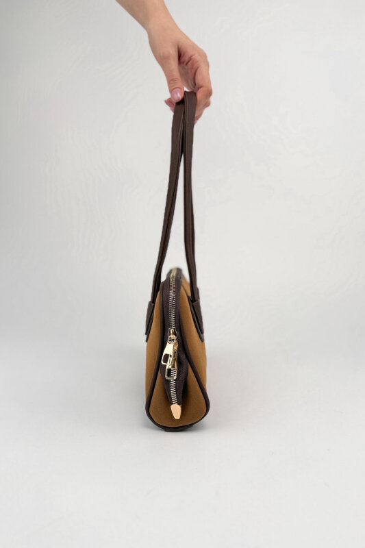 ÇNT-3051 Taba Nubuk Dokulu Minimalist Omuz Çantası - 3