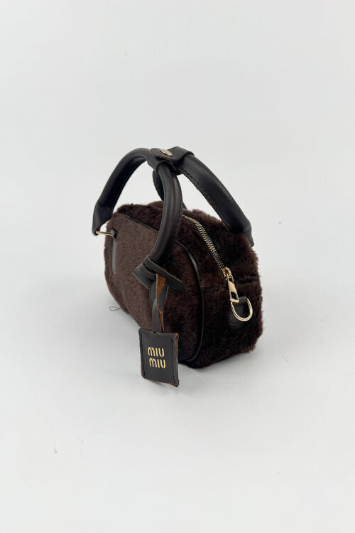 ÇNT-3052 Acı Kahve Peluş Dokulu El ve Omuz Çantası (1)