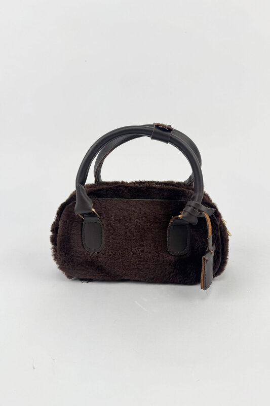 ÇNT-3052 Acı Kahve Peluş Dokulu El ve Omuz Çantası - 1