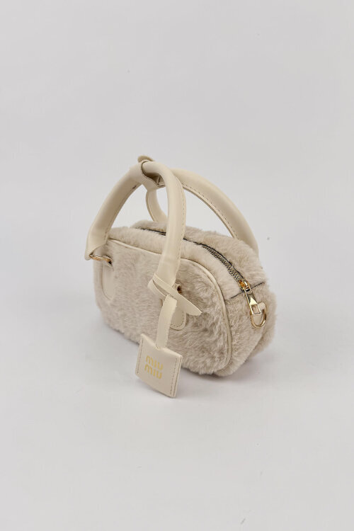 ÇNT-3052 Krem Peluş Dokulu El ve Omuz Çantası  (1)