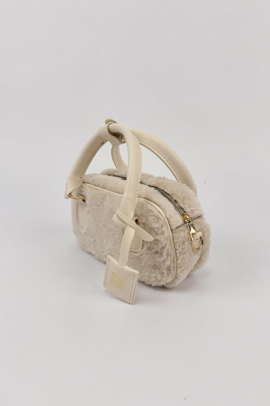 ÇNT-3052 Krem Peluş Dokulu El ve Omuz Çantası  - 2
