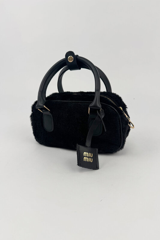 ÇNT-3052 Siyah Peluş Dokulu El ve Omuz Çantası - 1