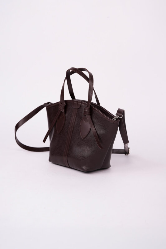 ÇNT-3053 Kahverengi Yumuşak Deri Biyeli El ve Omuz Çantası - 3